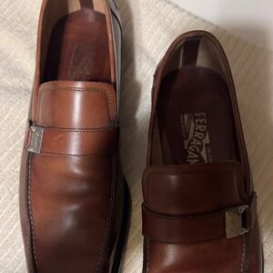Salvatore Ferragamo Men's Rich Brown Leather Slip-Ons